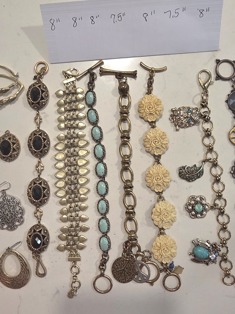 Collection Vintage Lucky Bracelets (7) And Earrings (4 Pair)